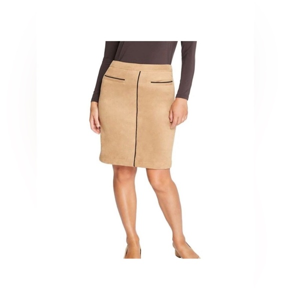 J McLaughlin Tan Skirt Sonya Faux Suede Pencil Midi Skirt Tan Size 12 - Picture 14 of 15